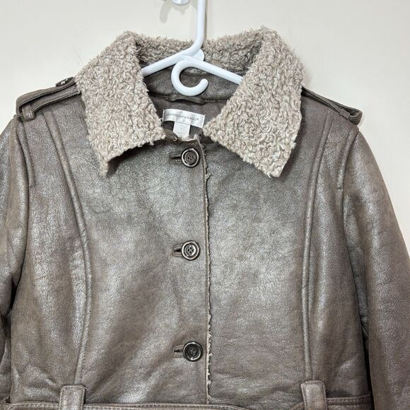 Y2K Faux Suede Sherpa Lined Coat Women L Longline Penny Lane 90s Trench Hippie - Picture 3 of 16